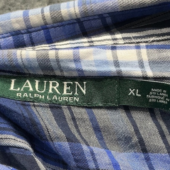 Ralph Lauren Blue & White Plaid Button Down Shirt Relaxed Notched Collar Size XL - Picture 6 of 8